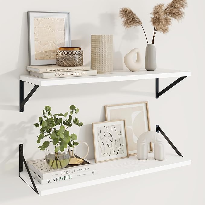 Axeman 30 Inch Floating Shelves | 10 Inch Deep White Wall Shelves Set of 2 | 30