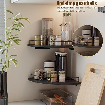 Corner Shelf Wall Mount, Floating Corner Shelves, Set of 4 Corner Wall Shelf Organizer,Rustic Wood Wall Storage Display Shelves forLiving Room Bedroom Bathroom Kitchen,Black