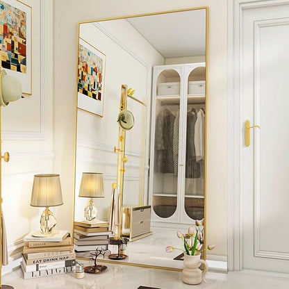VooBang Large Full Length Mirror 78" x 35" - Shatterproof Floor Full Body Mirror with Aluminum Alloy Frame, Freestanding, Hanging, or Wall-Leaning, for Bedroom, Living Room, Dressing Room, Gold