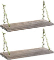 MITIME Leaf Rope Hanging Floating Shelves, Wall Swing Storage Shelf for Home Decor.17, 2-Pack (Retro Color)