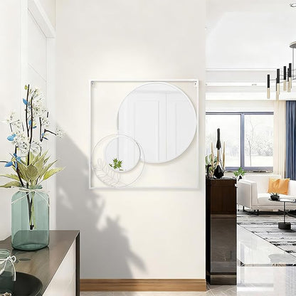 Large White Circle Wall Mirror, Square Wall Mounted Mirror Set Round Modern Art Decorative Mirrors for Living Room Bathroom 30x30 Inch Decor