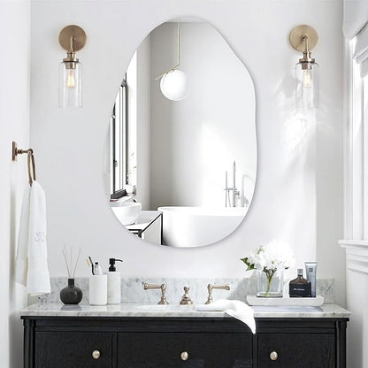 CULER Irregular Bathroom Wall Mirror,24 x 36 Inch Asymmetrical Frameless Vanity Modern Tempered Glass Mirror for Bedroom,Living Room,Entryway