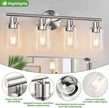4-Light Bathroom Light Fixtures, Brushed Nickel Modern Vanity Lights Over Mirror with Clear Glass Shade, Bathroom Wall Lamp for Mirror Kitchen Living Room Hallway Cabinet Porch Bedroom Reading room