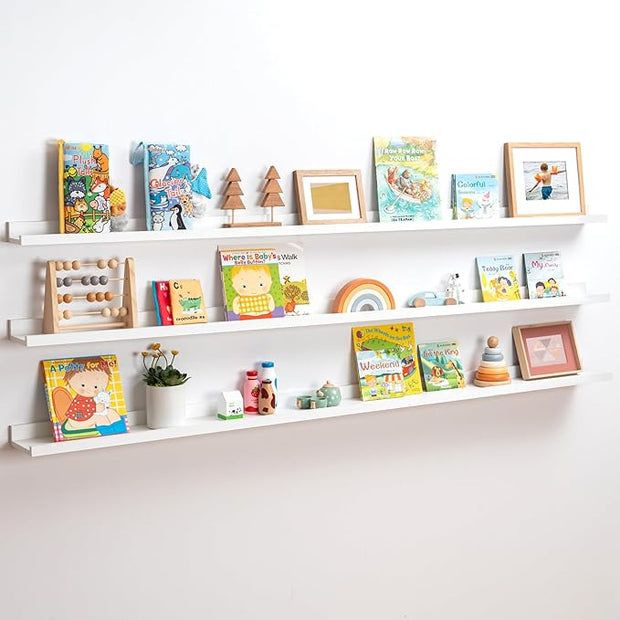 Axeman 72 Inch Floating Shelves | White Picture Ledge Shelf Set of 3 | Rustic Wood Wall Shelves with Lip | 72" White Picture Shelf for Wall with Ledge | Photo Shelves