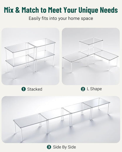 Acrylic Cabinet Organizer, Set of 4 Spice Rack Organizer for Cabinet, Desk Countertop Shelf Organizer, Pantry Kitchen Storage and Organization, Stackable Shelves House Essentials for Gift