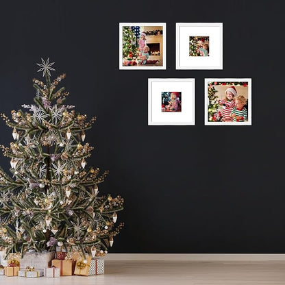 10x10 Picture Frame Set of 9, Display Pictures 8x8 with Mat or 10x10 without Mat, Multi Collage Gallery Square Photo Frames for Wall or Tabletop, White