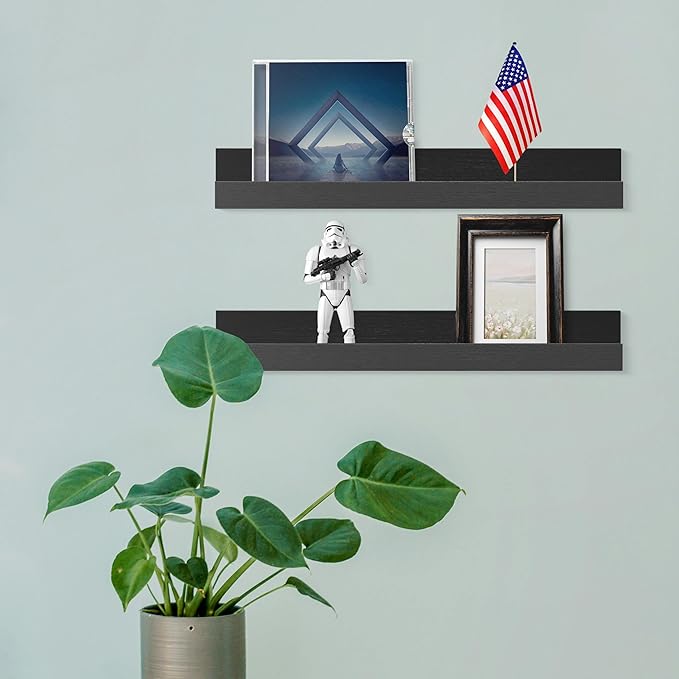 ZNZ Floating Wall Shelves for Home Decor, Durable PS Material Shelf, Strong One-Piece Design for Bedroom, Living Room, Office, Kitchen, Bathroom, Picture Ledge, Black