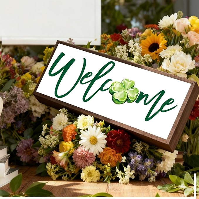 Welcome Sign for Front Door, Decorative Wooden Box Signs, Table Shelf Decoration, St. Patrick's Day Wooden Wall Art, Irish Home Decor, Housewarming Gift, 9.5x3.1x1 inches