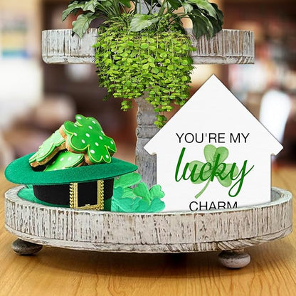 St. Patrick's Day Decor, Shamrock Decorations, Lucky Charm House Shaped Wood Block Sign, Home Decor for Desk Table Shelf, St Patricks Day Decorations