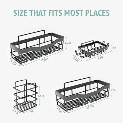 GD Adhesive Shower Caddy 5 Pack – Rustproof Stainless Steel No-Drill Bathroom Organizer Shelves with Large Capacity, Waterproof Storage Racks for Shower, Kitchen, Dorm, Apartment, and Home