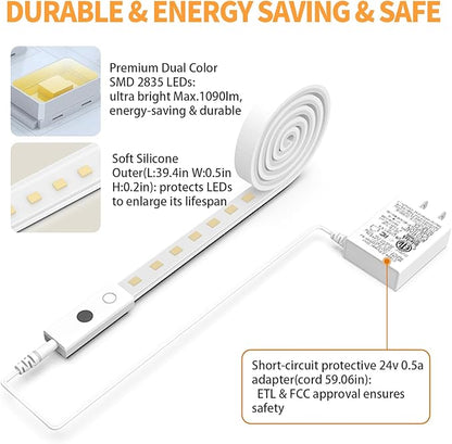 MY BEAUTY LIGHT 80in Smart Under Cabinet Lights, Handwave Sensor Under Counter Lights for Kitchen, 2700K-6500K 1090lm Stick-on Closet Light, Slim Cuttable Plug and Play Kitchen Lamp, 2 Rolls of 40in