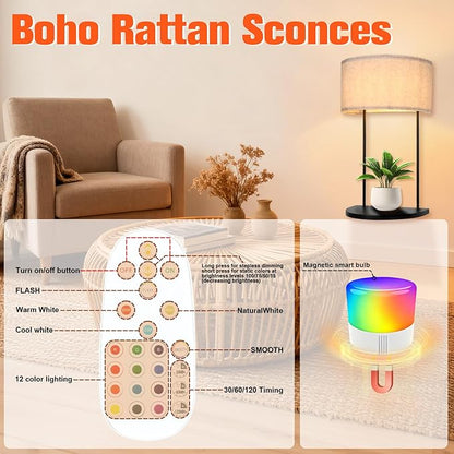 Wireless Wall Sconce with 5000 mAh Rechargeable Magnetic RGB Bulb & Remote Control, Battery Operated Metal Wall Light with Shelf for Bedroom Bedside Table or Living Room Decor