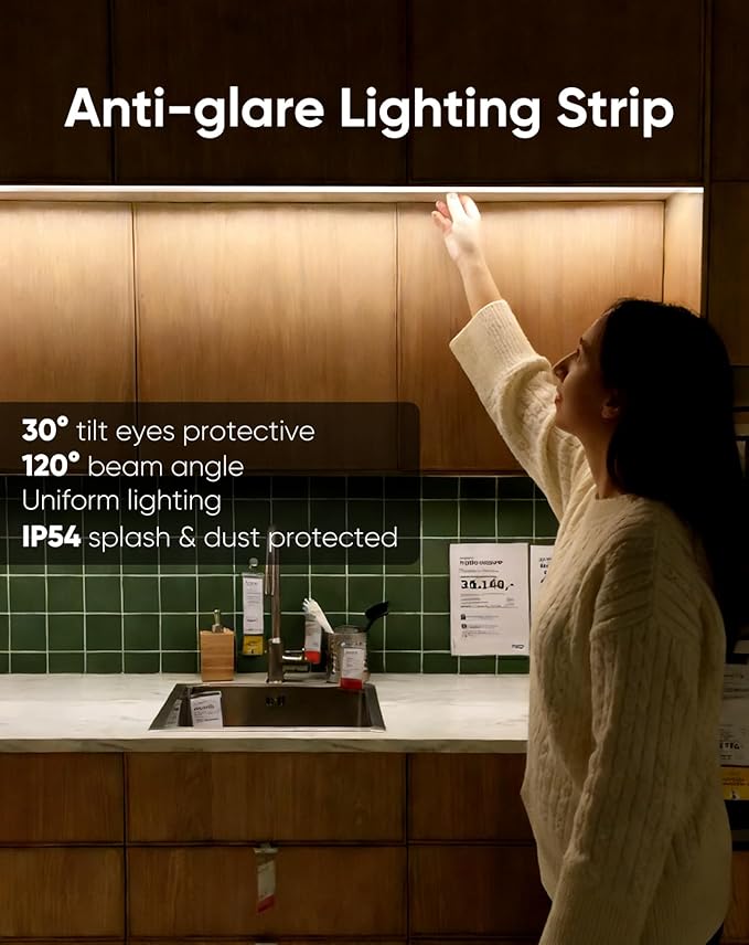 Shine Decor Under Cabinet Lighting Strip, Free Cuttable LED Silicone Neon Rope Hardwired 24V Anti-Glare Bright Cozy 228 Lumen for Indoor, Adhesive Black Shell 6000K Cool 12” UL Certified, No Adapter