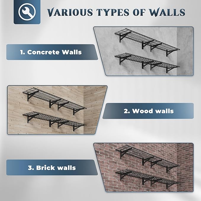4 Pack Heavy Duty Garage Wall Shelving Set (1.5x4ft), Wall Mounted Garage Shelves 1400lbs Capacity, 18