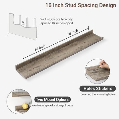 Axeman 36 Inch Floating Shelves | Grey Picture Ledge Shelf Set of 3 | Rustic Grey Wood Wall Shelves with Lip | 36" Picture Shelf for Wall with Ledge | Photo Shelves