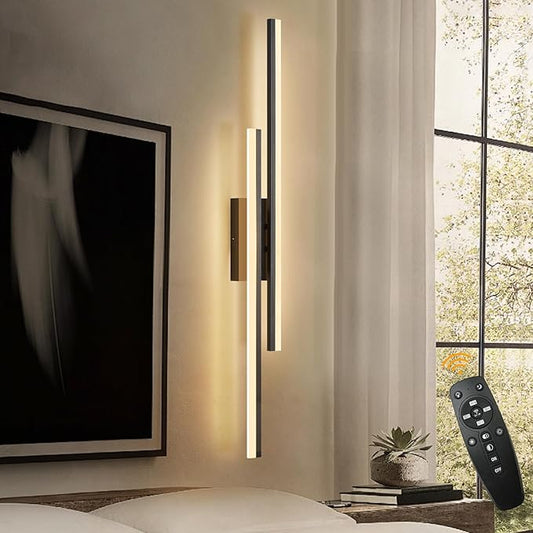 LED Wall Sconce Black Modern Remote Wall Light Fixtures for Living Room, Dimmable LED Vanity Light Indoor Remote Wall Sconce for Bedside Bedroom Bathroom Dining Room, 39.4inch 1 Pack