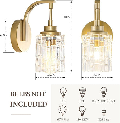 Gold Bathroom Wall Sconce Light,1-Light Vintage Brass Sconces with Clear Glass Shade,Hardwired Wall Mount Lighting for Mirror Bedroom Hallway Kitchen
