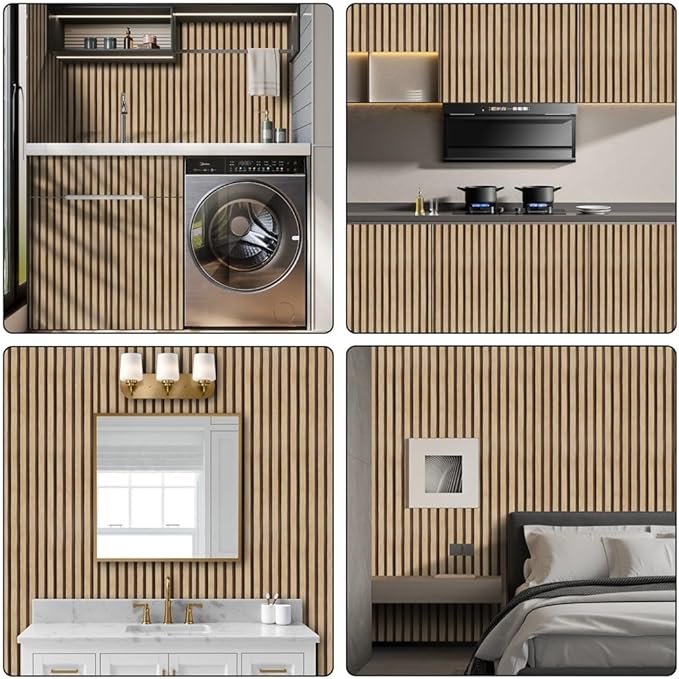 Arthome 17''x120'' Wood Slat Wallpaper Peel and Stick self Adhesive Wood Wallpaper PVC Vinyl Decorative Removable Wallpaper Waterproof Faux Wood Grating Stripe Contact Paper for Living Room Bedroom