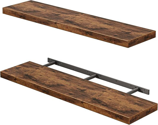 Fixwal Wall Shelves, 35" Long Heavy Duty Wall Mounted Rustic Wood Shelves for Living Room, Bedroom, Bathroom and Kitchen, Wall Shelves for Storage, Books, Room Decor (Rustic Brown, Set of 2)