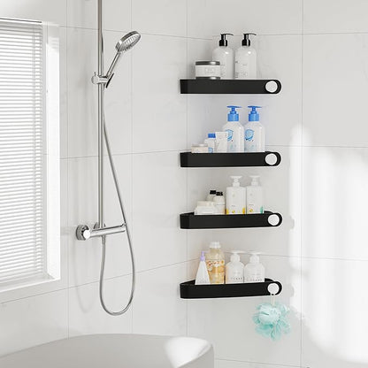 Sotfamily Plastic Shower Caddy Corner (for 90° Only), 4 Pack Adhesive Corner Shower Shelves for Bathroom Organizers and Storage, Black