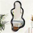 Asymmetrical Mirror Irregular Wall Mirror Modern Wood Frame Unique Mirrors Cute and Stylish Cloud Wavy Mirrors Decorative for Cloakroom Bedroom Living Room Bathroom Entryway 30