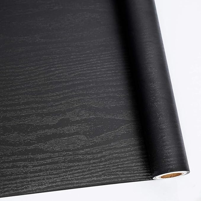 Abyssaly 24 Inch X 196 Inch Black Wood Self Adhesive Paper Decorative Self-Adhesive Film Furniture Real Wood Tactile Sensation Surfaces Easy to Clean