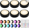 BLS LED Puck Lights with Remote Control, Wireless Under Cabinet & Closet Lighting, RGB 13 Color Changing Lights with Dimmer, Timer & AA Battery Operated, Push, Touch, Stick on for Night, Black, 6 Pack