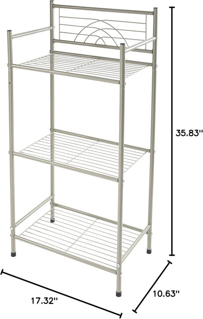 Bath Bliss Satin 3 Tier Storage Shelf Nickel | Dimensions: 17.3"x 10.6"x 35.8" | 3 Tier Storage | Free Standing | Rust Resistant | Satin