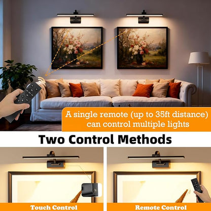 Picture Lights for Wall, 5200mAh Rechargeable Battery Operated Picture Light with Remote, 15.7" Dimmable 3 Colors Wireless Art Lighting for Paintings Picture Frame Gallery Dartboard, Black