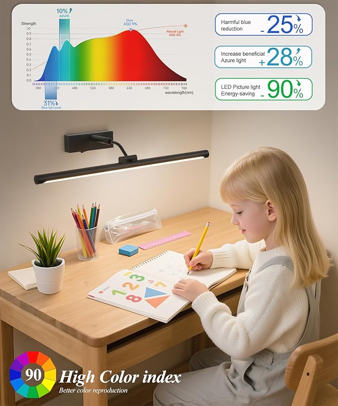 Picture Lights for Wall Battery Operated,24 Inch Black Wireless Rechargeable Art Lights for Pictures,3CCT Dimmable Retractable Painting Light with Remote & Timer,Glare-Free for Gallery Light