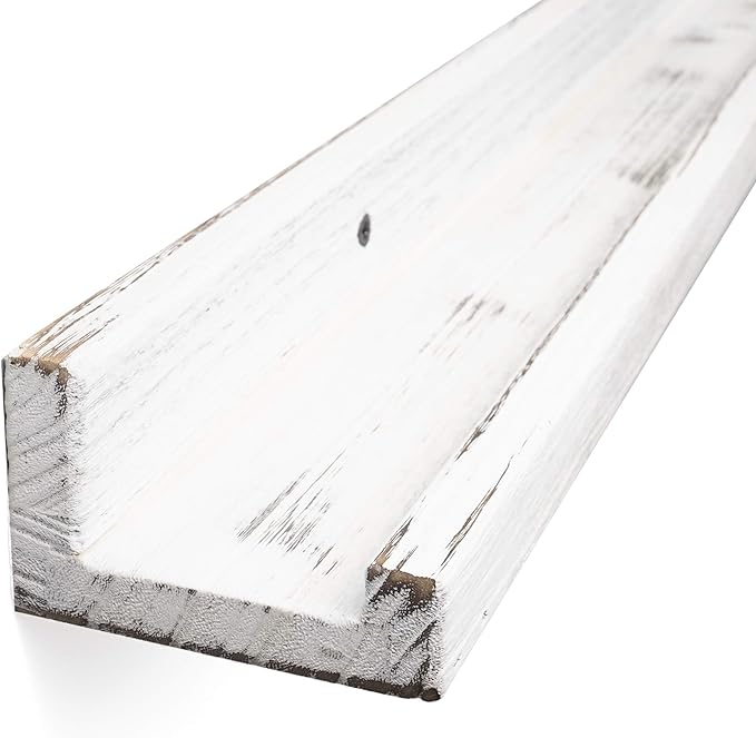 Rustic State Ted 60" Wall Mount Extra Long Narrow Picture Ledge Photo Frame Display - Wood Floating Shelf for Living Room Office Kitchen Bedroom Bathroom Décor - Set of 2 - Washed White