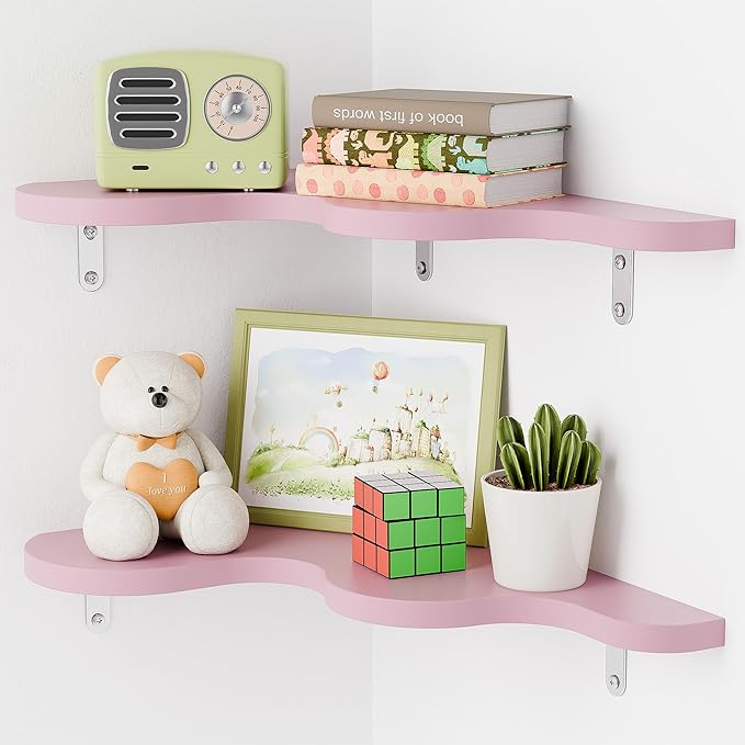 Cute Cloud Shelves, Wavy Floating Corner Shelf, Cute Corner Wall Shelves for Nursery Decor, Cloud Shelf for Bedroom,Living Room,Bathroom&Home Decor,Pink