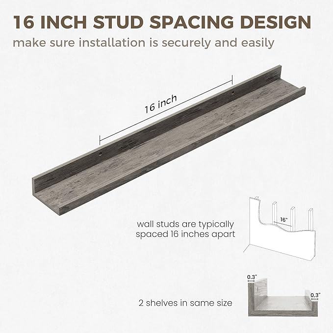 Axeman 30 Inch Floating Shelves | Picture Ledge Shelf Set of 2 | Rustic Grey Wall Shelves with Lip | Grey Picture Shelf for Wall with Ledge | Photo Ledges 30 Inch