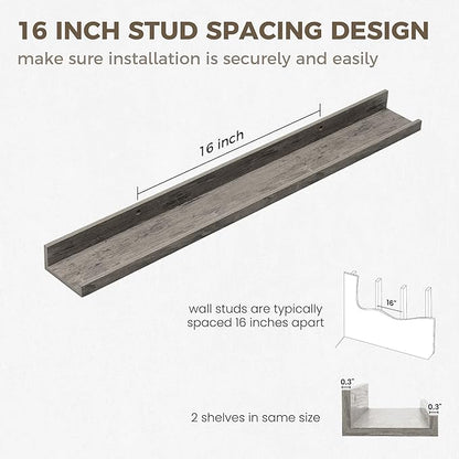 Axeman 30 Inch Floating Shelves | Picture Ledge Shelf Set of 2 | Rustic Grey Wall Shelves with Lip | Grey Picture Shelf for Wall with Ledge | Photo Ledges 30 Inch