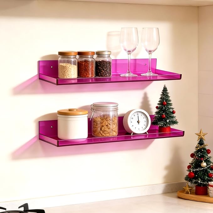 Floating Shelves for Wall Acrylic Wall Shelves for Bedroom Bathroom Living Room Kitchen 16.5X5.5'', Pack of 2, Purple