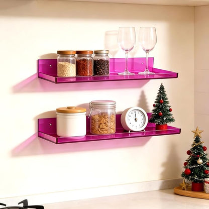 Floating Shelves for Wall Acrylic Wall Shelves for Bedroom Bathroom Living Room Kitchen 16.5X5.5'', Pack of 2, Purple