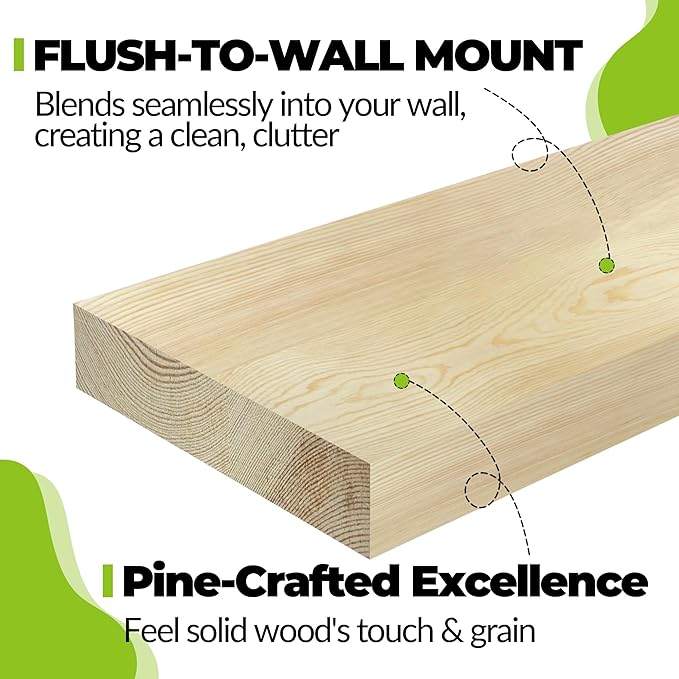 Wood Floating Shelves, 16 inch Wall Mount Shelves for Bathroom, Living Room, Kitchen, Bedroom, Office, Unfinished Color