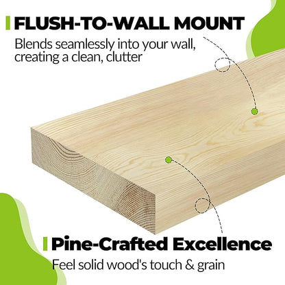 Unfinished Floating Shelves 24 inches Long, Wall Mounted Wood Shelves for Bathroom, Bedroom, Living Room, Kitchen, Office, Heavy Duty Bracket