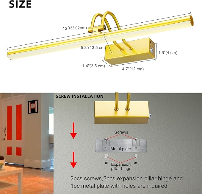 Picture Light,Picture Lights for Wall Cordless,13" Picture Lights with Timer and Dimmable,Battery Wall Lights for Display Gallery Painting Art Frame Portrait-Gold