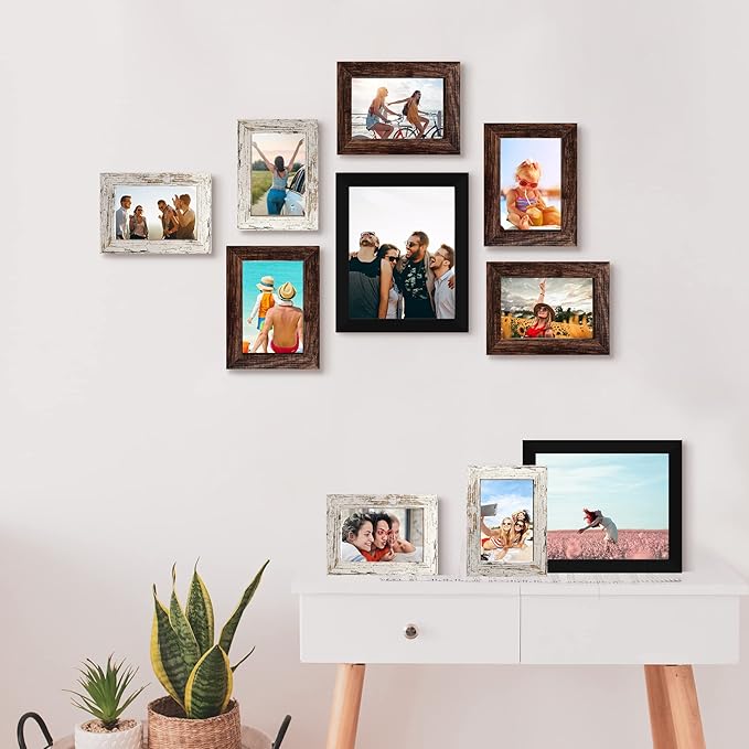 LUCKYLIFE Picture Frame Set 10-Pack, Gallery Wall Frame Collage with 8x10 5x7 4x6 Frames in 3 Different Finishes