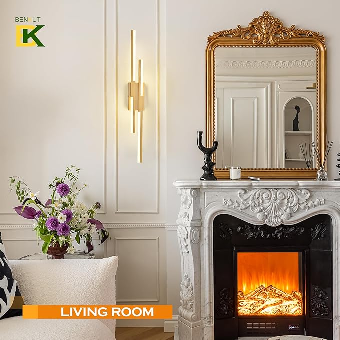 Modern LED Wall Sconce Gold Remote Wall Light Fixtures for Bathroom, Dimmable Vanity Light Indoor LED Remote Wall Sconce for Living Dining Room Bedside Bedroom (3000-6500K 35.4inch)