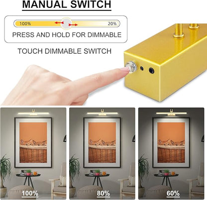 Picture Light,Picture Lights for Wall Cordless,16" Picture Lights with Timer and Dimmable,Battery Wall Lights for Display Gallery Painting Art Frame Portrait-Gold