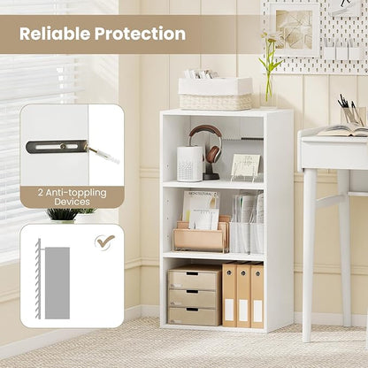 Giantex 2 Pieces 3 Shelf Bookcase, Book Shelves Open Cube Storage Cabinet Multi-Functional Home Office Bedroom Furniture Display Bookcases, White