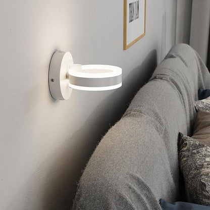 LED Wall Sconces Set of Two with ON/Off Switch, White Rotatable Hardwired Wall Light Fixtures, Built in USB Charging Port, Modern Wall Decor for Bed Lighting.