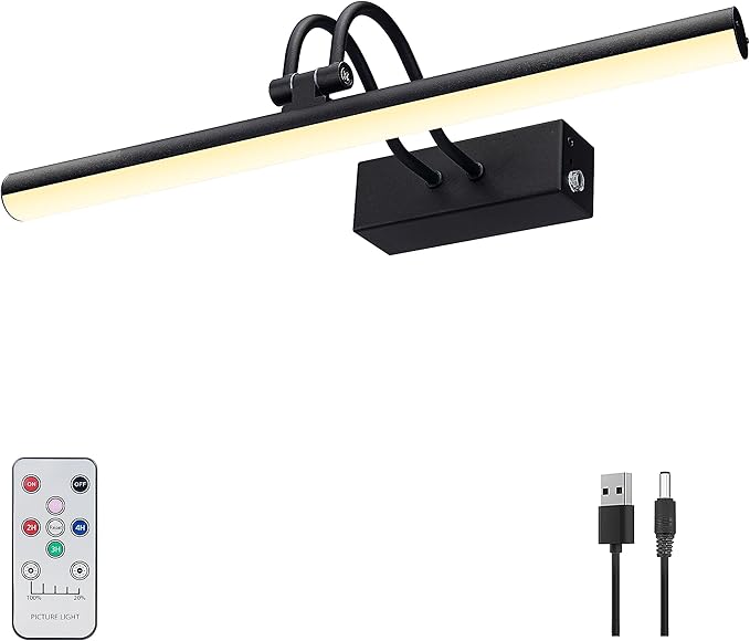 Picture Light,Picture Lights for Wall Cordless,13" Picture Lights with Timer and Dimmable,Battery Wall Lights for Display Gallery Painting Art Frame Portrait-Black