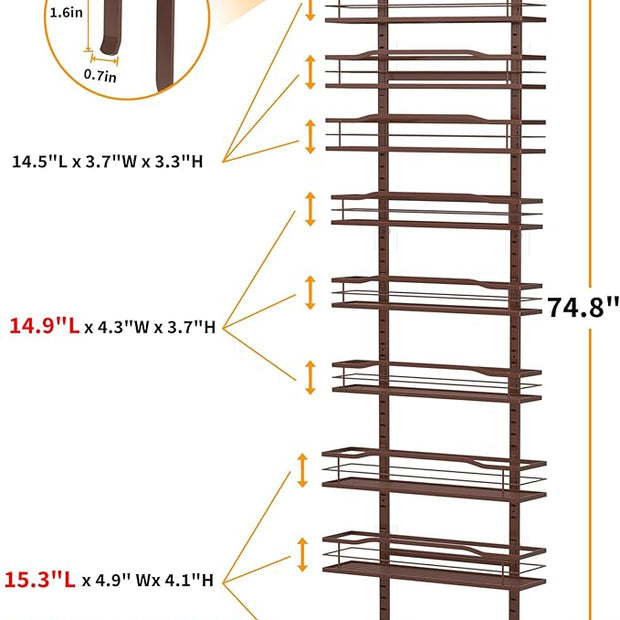 Moforoco Bronze 9-Tier Over The Door Pantry Organizer, Pantry Organization And Storage, Metal Hanging Spice Rack Shelves Door, Home & Kitchen Essentials, Laundry Room Bathroom Organization