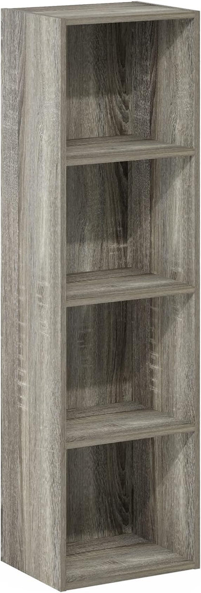 Furinno PASIR Book Shelf, 4-Tier Modern Bookshelf, Open Shelves Bookcase 9 x 12 x 42, for Living Room, Bedroom, Home Office, French Oak