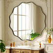 30 Inch Scalloped Round Wall Mirror, Black Wavy Edge Frame Circle Mirror for Bathroom, Bedroom, Entryway, Living Room for Wall Decor