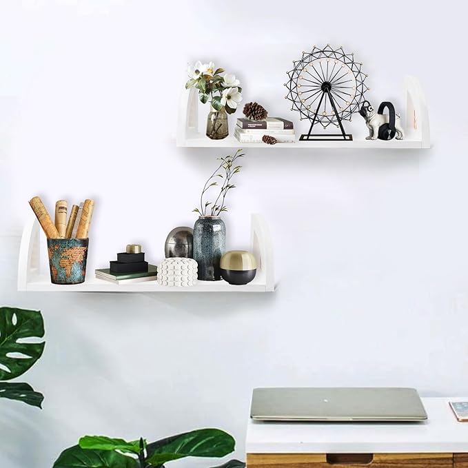 2 Pieces Rattan Wall Shelf ,16 inch Floating Shelves ,Rustic Wood Wall Mounted Storage Shelves ,Long Hanging Shelf, Natural Mounted Floating Shelvesfor Living Room Bathroom Kitchen BohoWall Decor