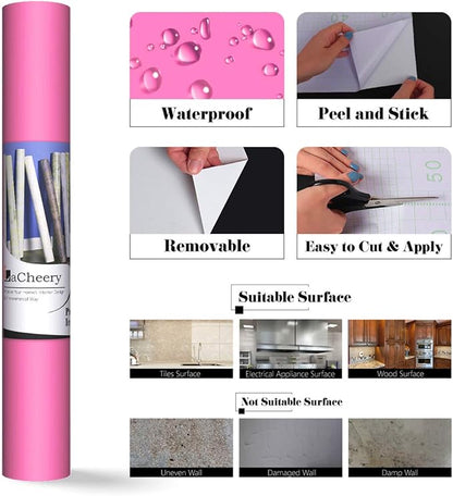 LACHEERY Pink Peel and Stick Wallpaper Solid Pink Wallpaper Textured Pure Pink Contact Paper for Girls Kids Bedroom Princess Room Nursery Accent Walls Removable Self Adhesive Wall Coverings 12"x317"